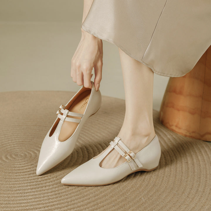 Olara Dual T-Strap Leather Heels