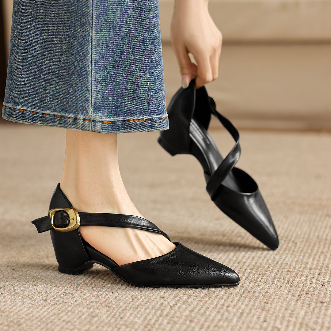 Maely Cross Strap Leather Heels