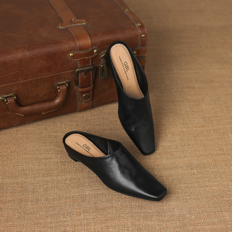 Kessa Genuine Leather Square-Toe Mules