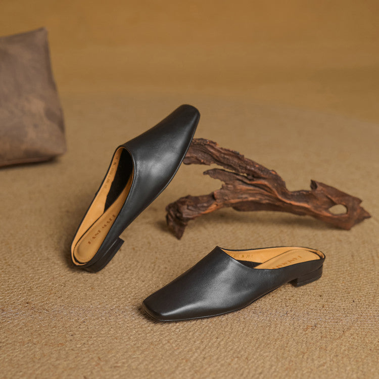 Rexa Genuine Leather Square-Toe Mules