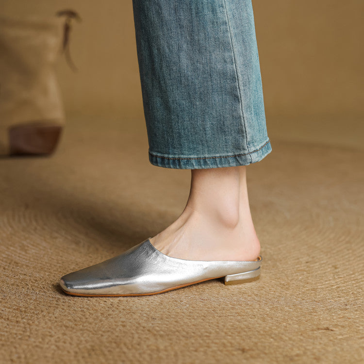 Rexa Genuine Leather Square-Toe Mules