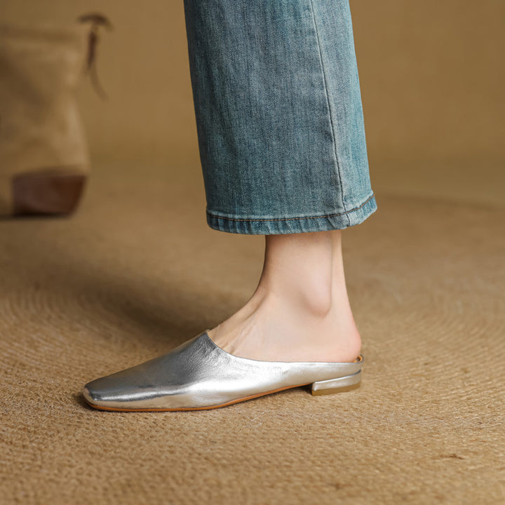 Rexa Genuine Leather Square-Toe Mules