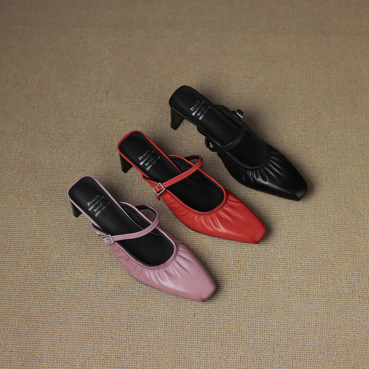 Vanya Genuine Leather Mary Jane Strap Mules