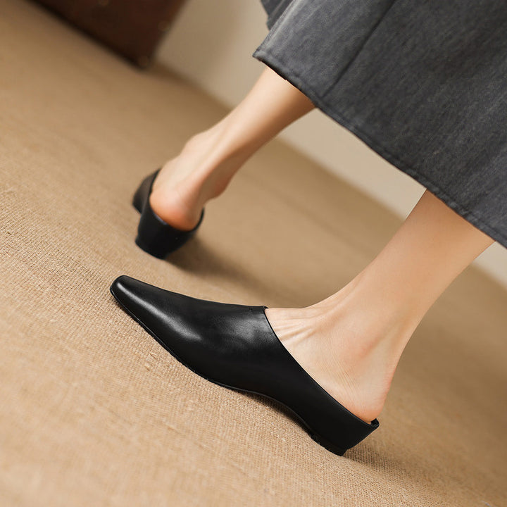 Kessa Genuine Leather Square-Toe Mules