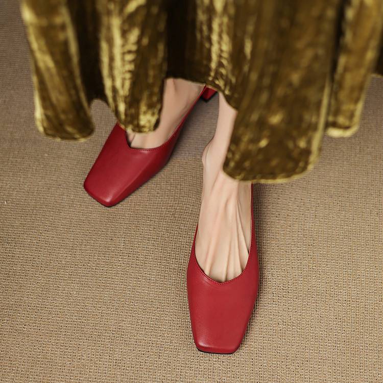 Velen Genuine Leather Square Toe Mule Heels