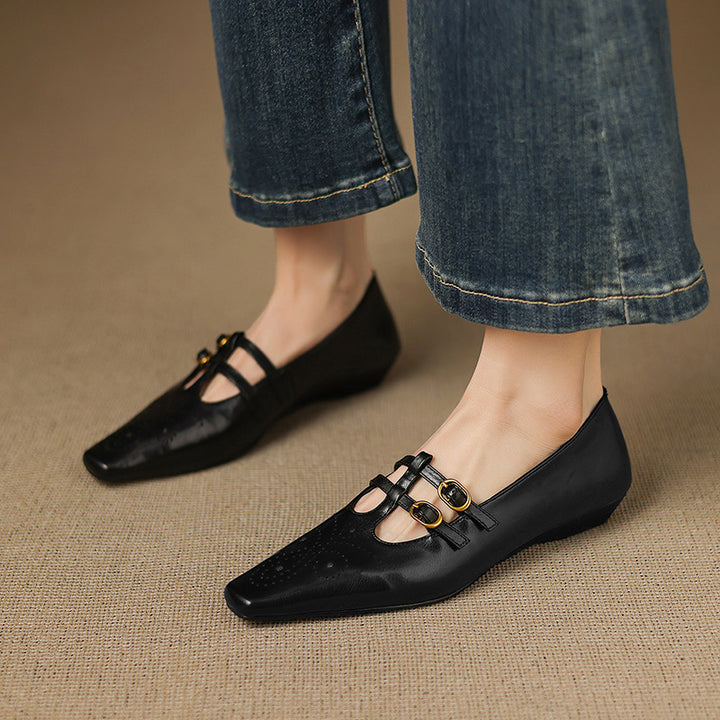 Ceyla Genuine Leather Mary Jane Flats