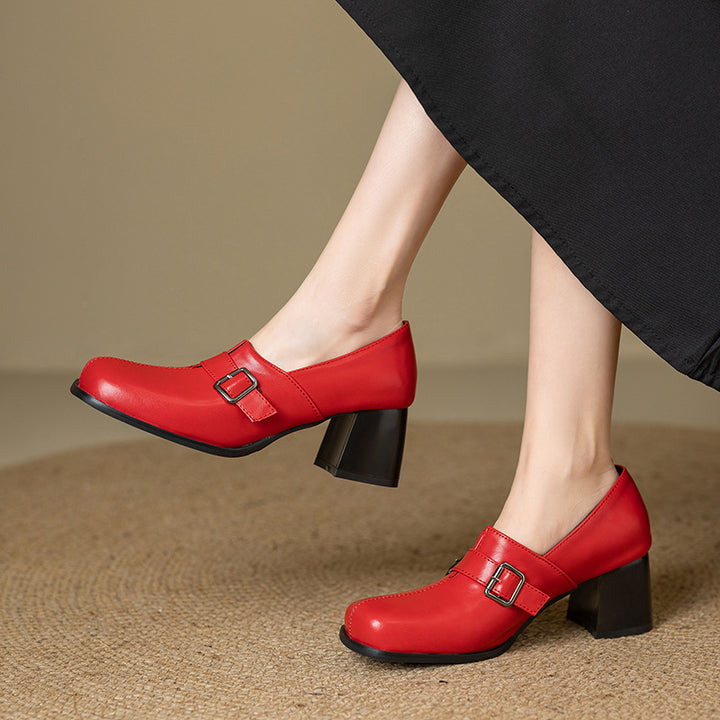 Norah Genuine Leather Buckle Heels