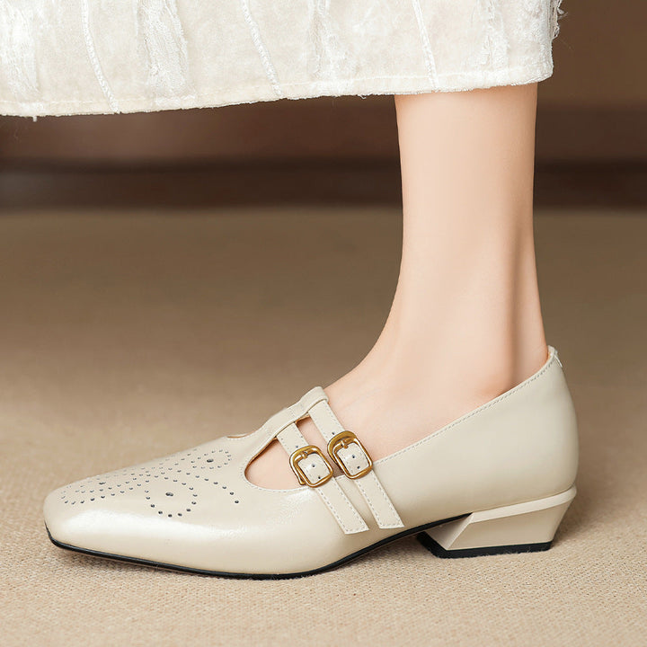 Lara Genuine Leather Dual-Strap Mary Jane Pumps