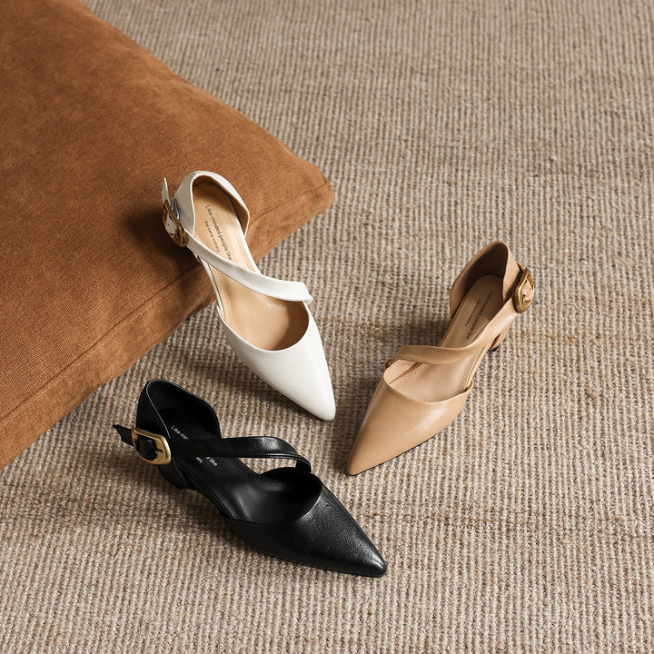 Maely Cross Strap Leather Heels