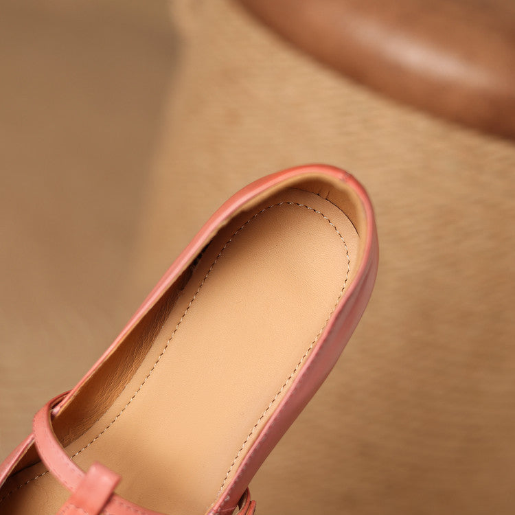 Petra Genuine Leather T-Strap Block Heels