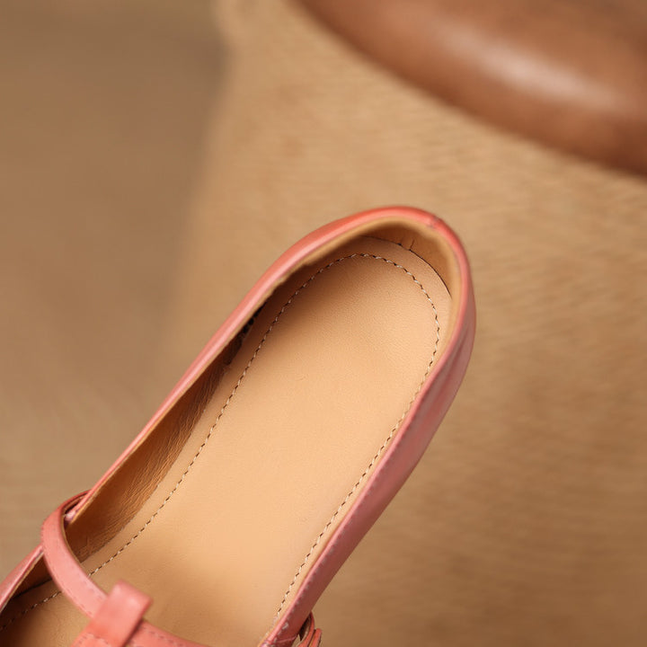 Petra Genuine Leather T-Strap Block Heels
