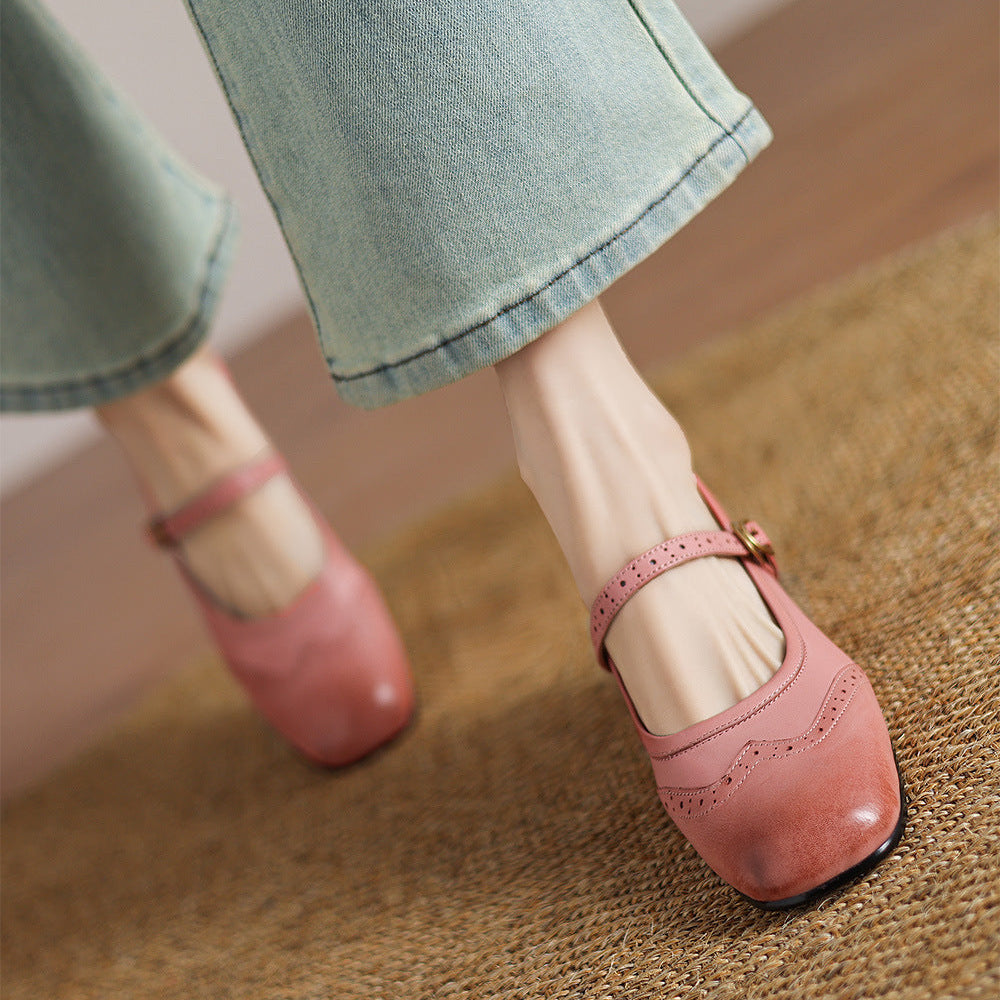 Harel Genuine Leather Wingtip Brogue Heels