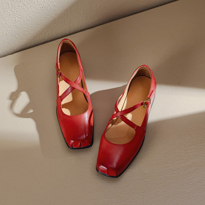 Gisel Genuine Leather Crisscross Flats