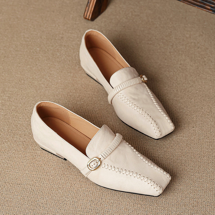 Deyla Genuine Leather Buckled Strap Loafers