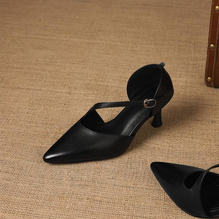 Avena Genuine Leather Crossover Strap Heels