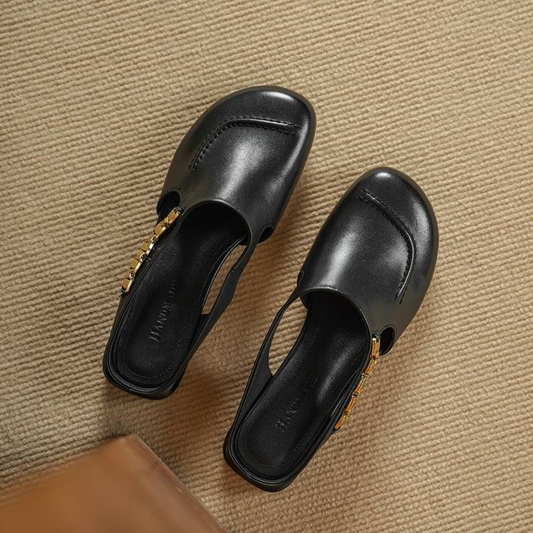 Galia Round-Toe Genuine Leather Mules