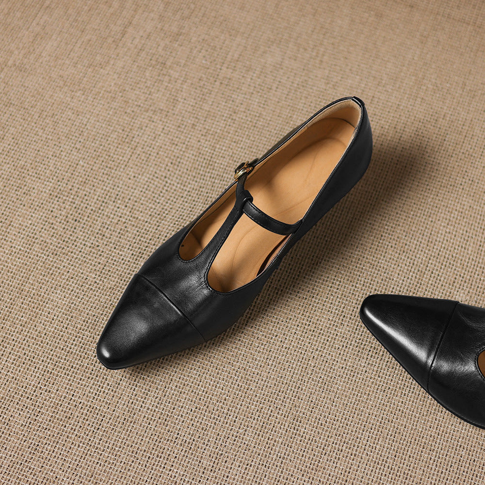 Boria Genuine Leather T-strap Heels