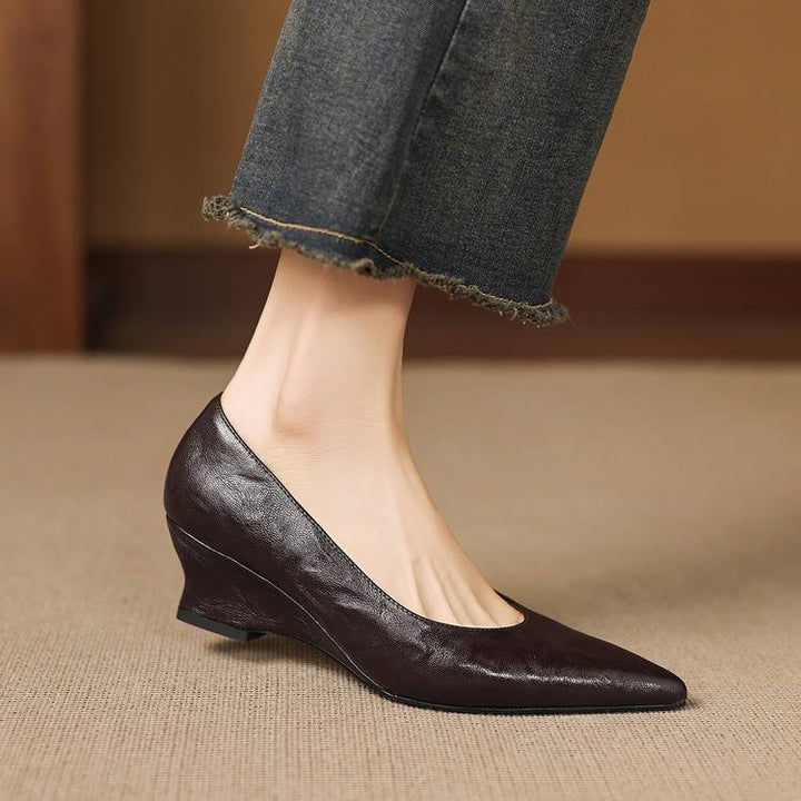 Fiara Genuine Leather Wedge Heel Pumps