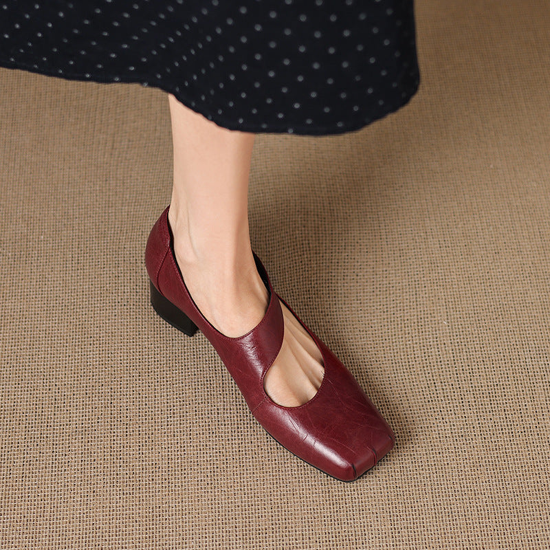 Eslin Genuine Leather Square Toe Pumps