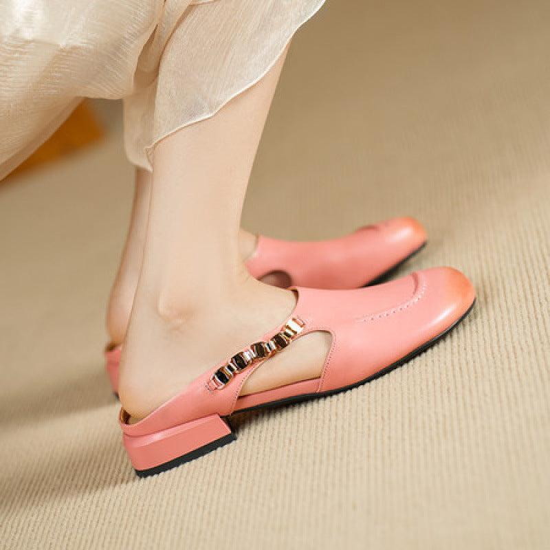 Galia Round-Toe Genuine Leather Mules
