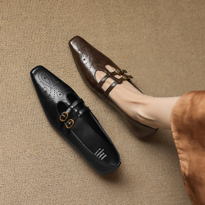 Ceyla Genuine Leather Mary Jane Flats