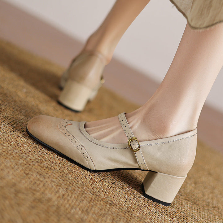 Harel Genuine Leather Wingtip Brogue Heels