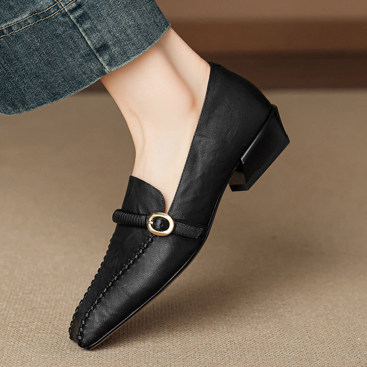 Deyla Genuine Leather Buckled Strap Loafers