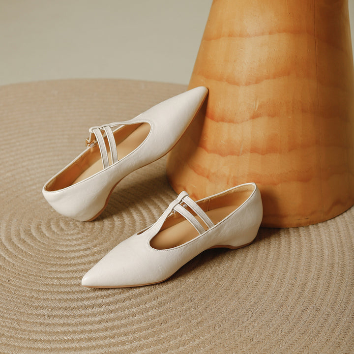 Olara Dual T-Strap Leather Heels
