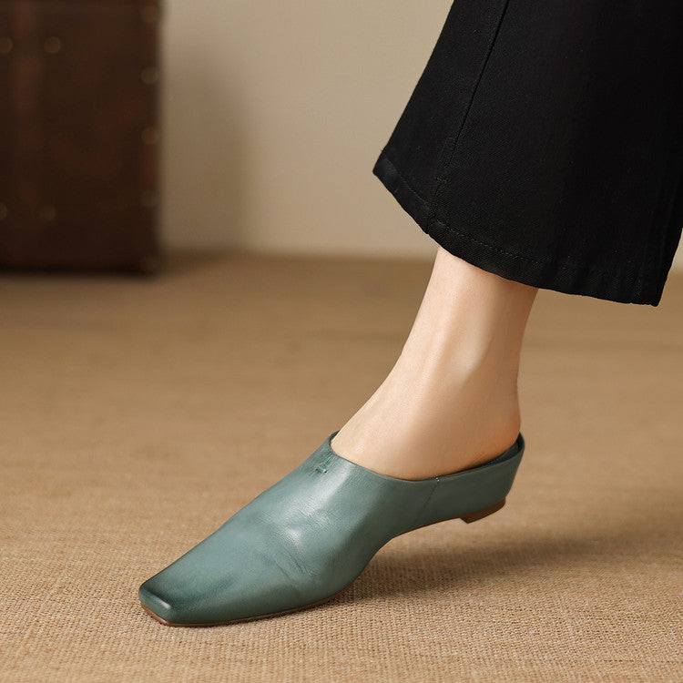 Kessa Genuine Leather Square-Toe Mules