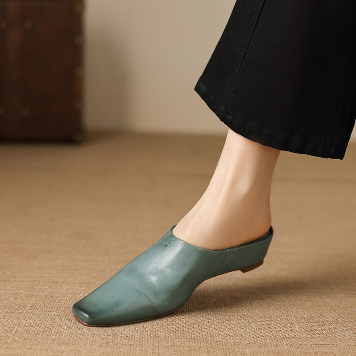 Kessa Genuine Leather Square-Toe Mules