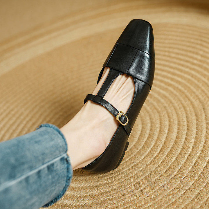 Letha Genuine Leather T-Strap Flats