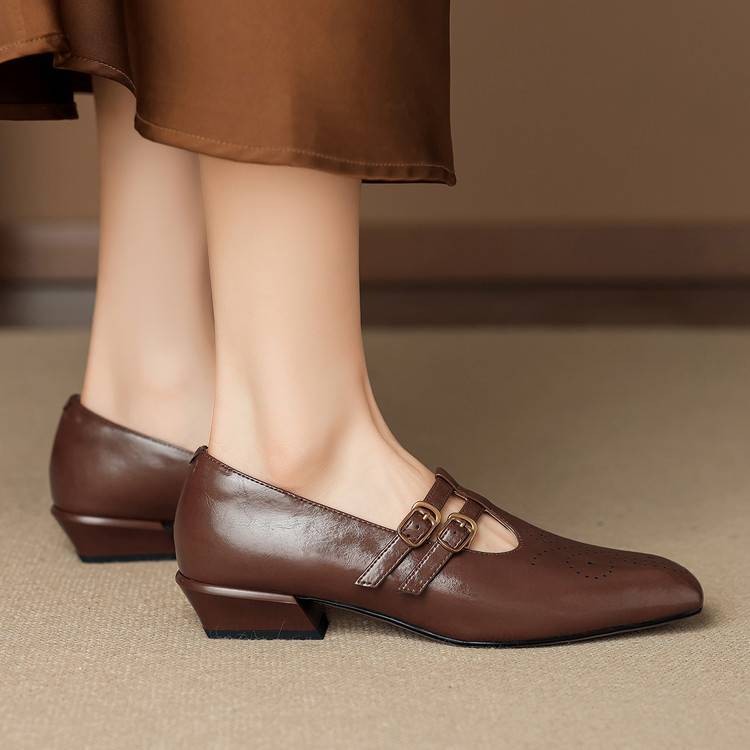 Lara Genuine Leather Dual-Strap Mary Jane Pumps