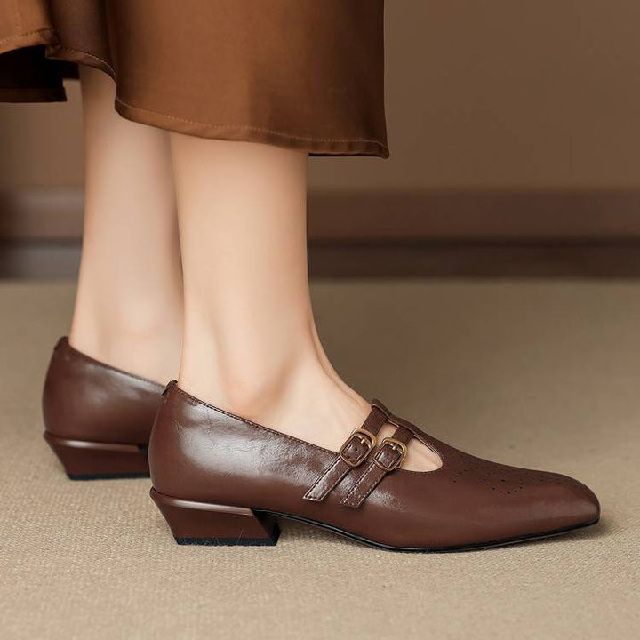 Lara Genuine Leather Dual-Strap Mary Jane Pumps