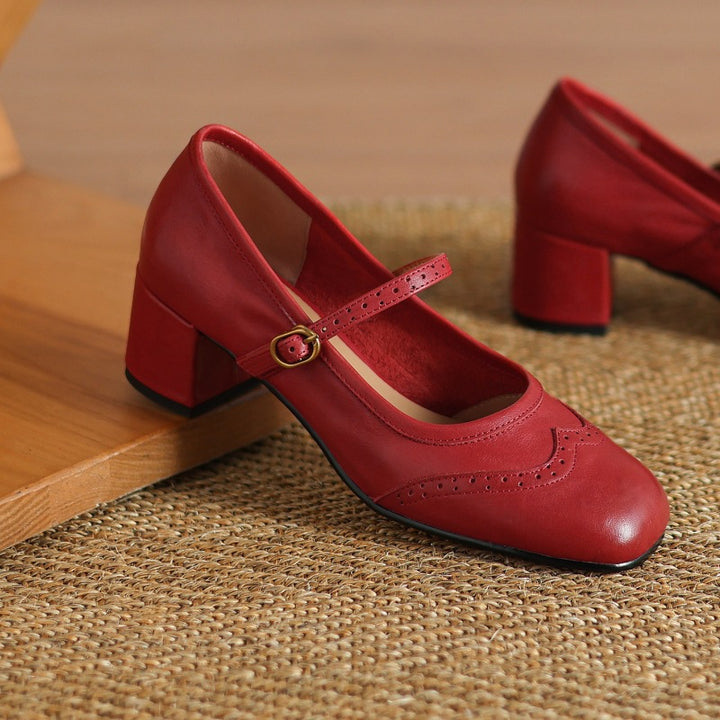 Harel Genuine Leather Wingtip Brogue Heels
