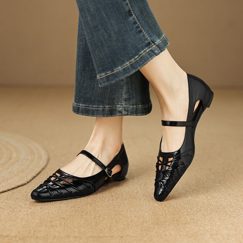 Quela Genuine Leather Mary Jane Flats