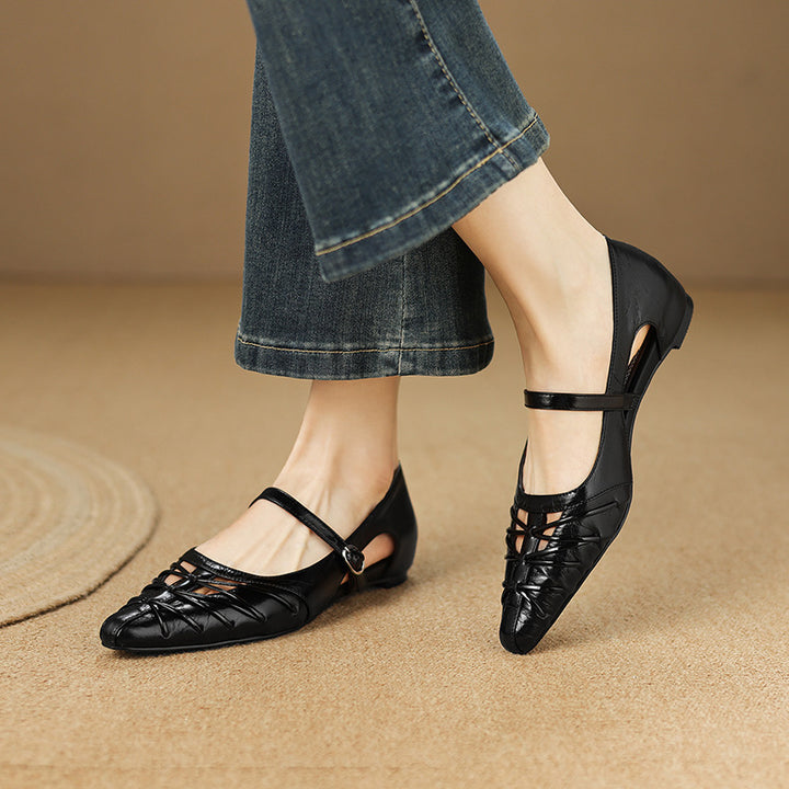 Quela Genuine Leather Mary Jane Flats