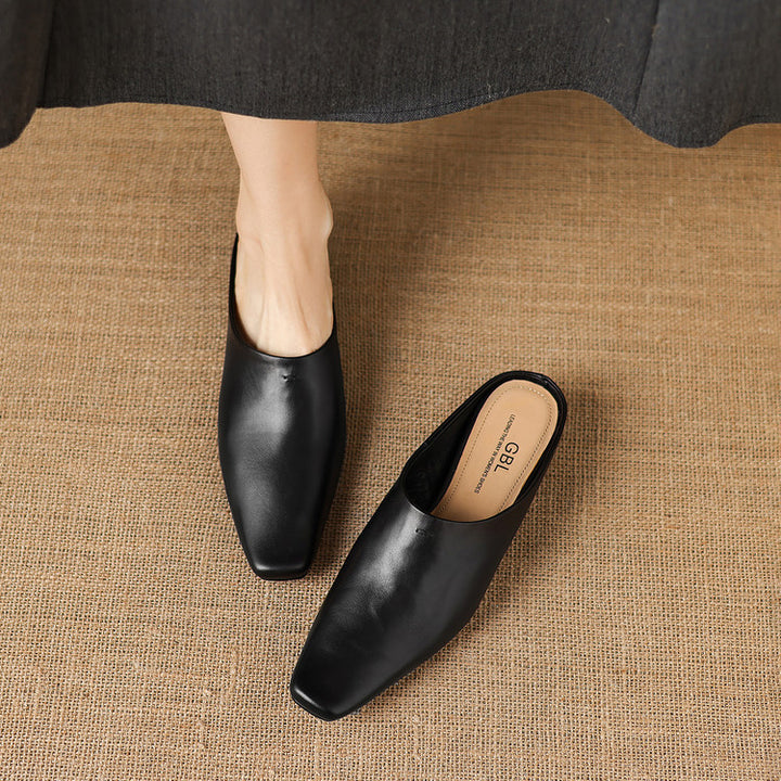 Kessa Genuine Leather Square-Toe Mules