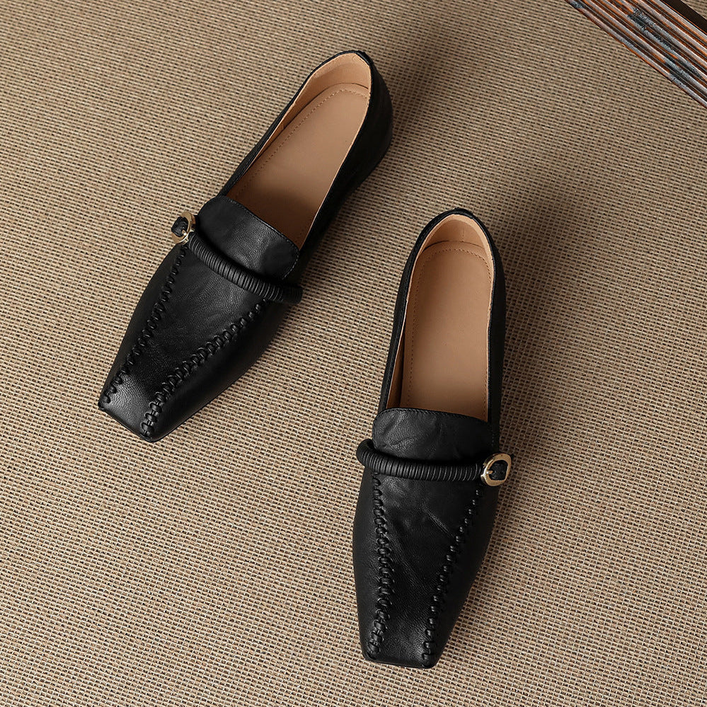 Deyla Genuine Leather Buckled Strap Loafers