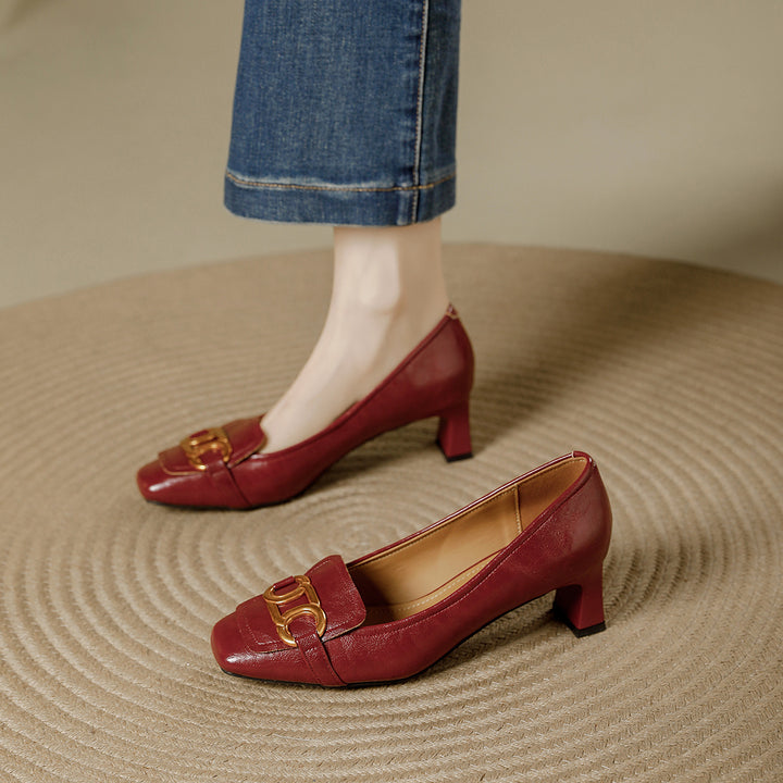 Pavia Glossy Leather Block Heel Pumps