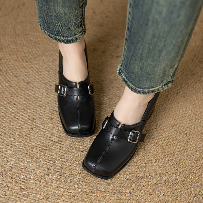 Norah Genuine Leather Buckle Heels
