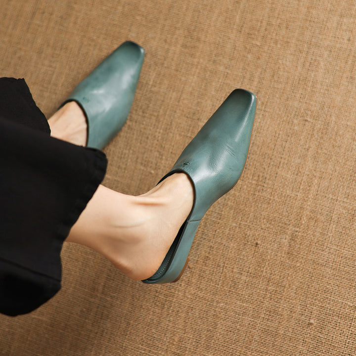 Kessa Genuine Leather Square-Toe Mules