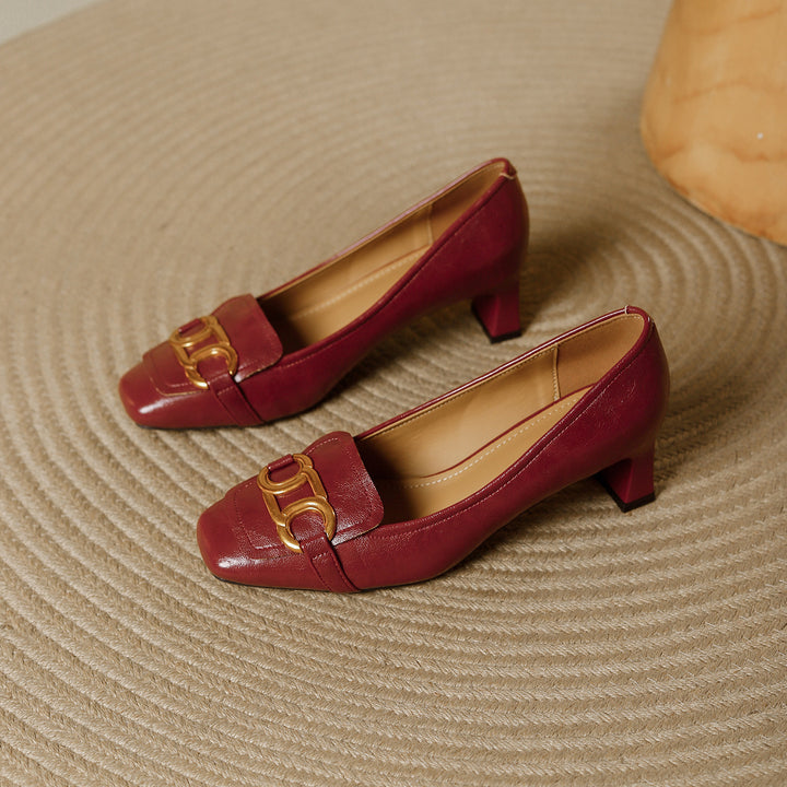 Pavia Glossy Leather Block Heel Pumps