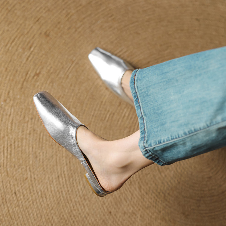 Rexa Genuine Leather Square-Toe Mules