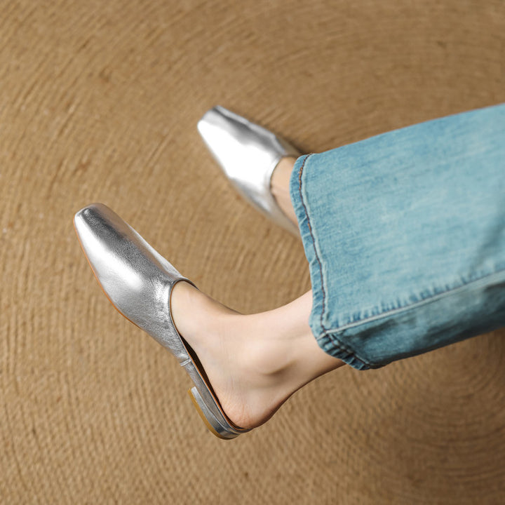 Rexa Genuine Leather Square-Toe Mules
