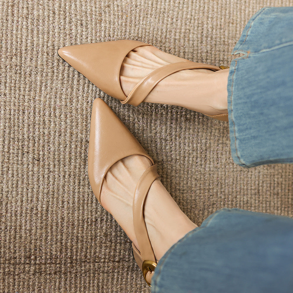 Maely Cross Strap Leather Heels