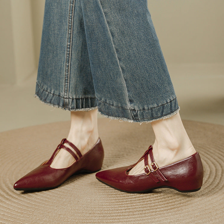 Olara Dual T-Strap Leather Heels