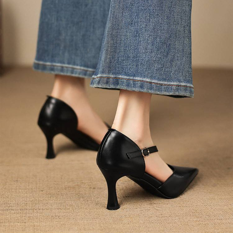 Avena Genuine Leather Crossover Strap Heels