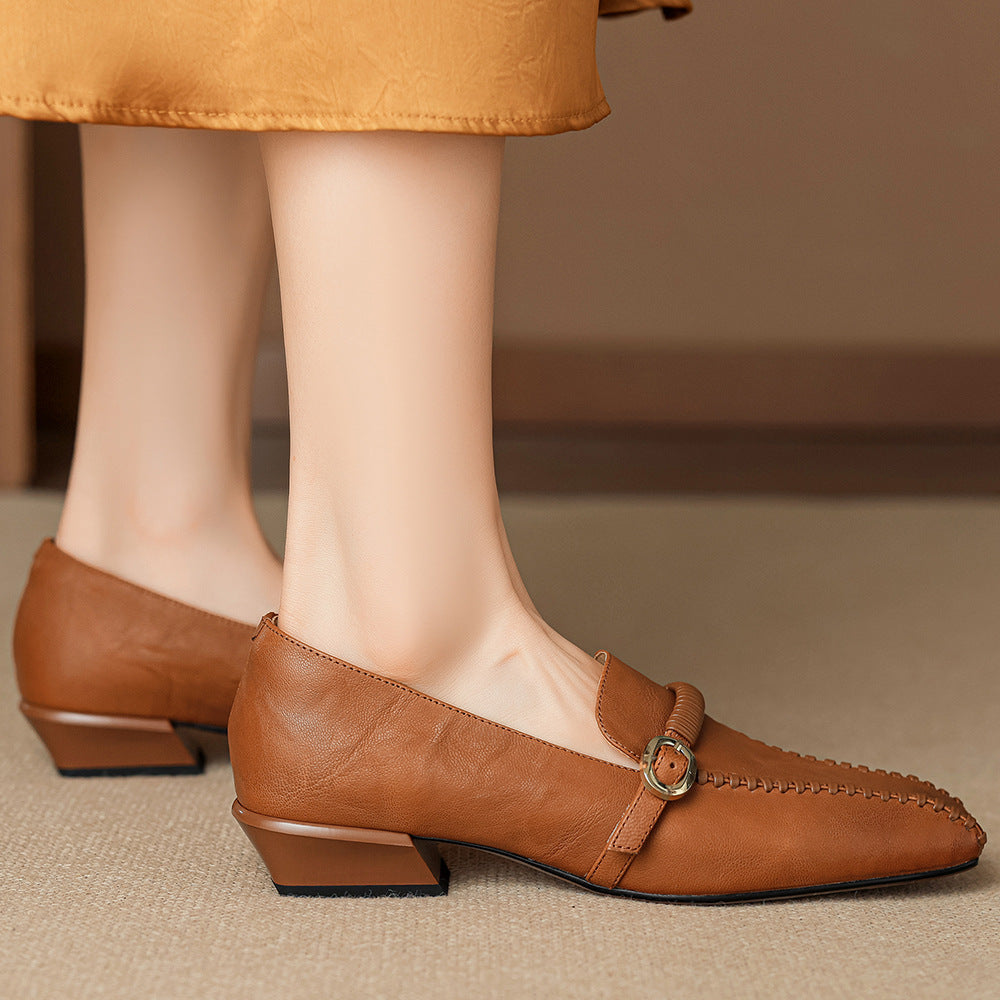 Deyla Genuine Leather Buckled Strap Loafers