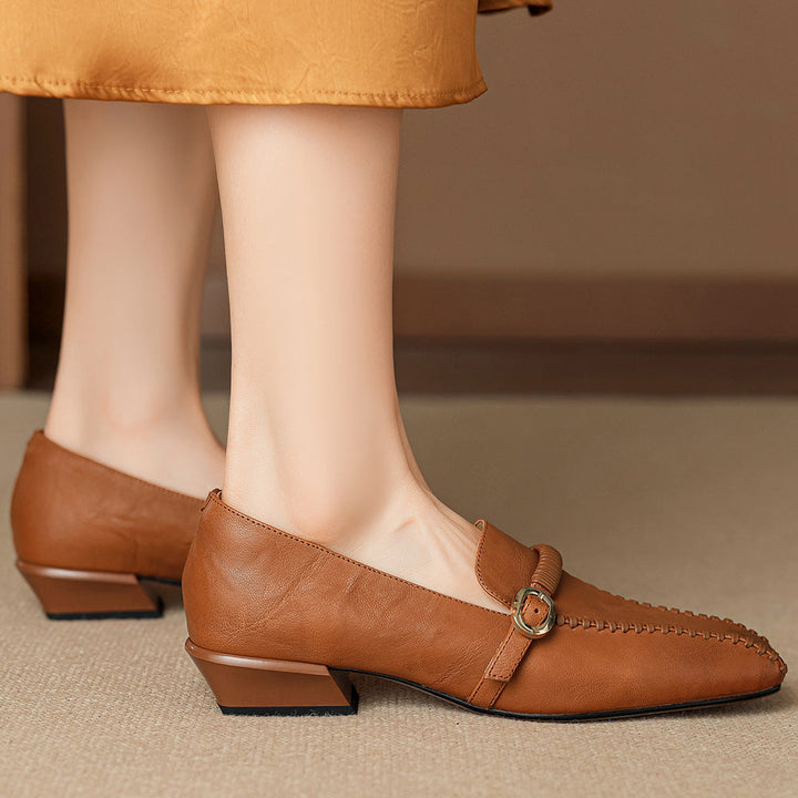Deyla Genuine Leather Buckled Strap Loafers
