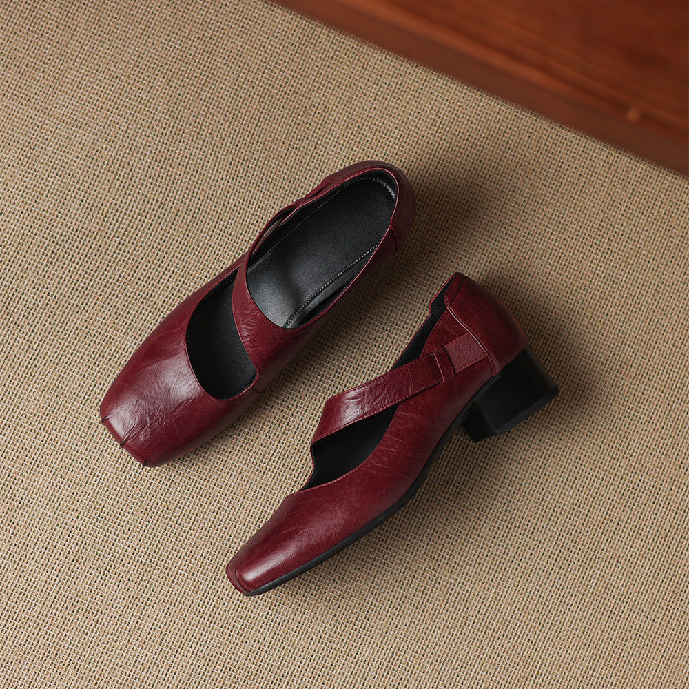 Eslin Genuine Leather Square Toe Pumps
